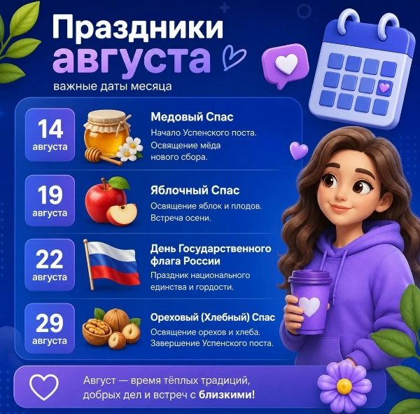 Август богат на тёплые и любимые многими праздники: