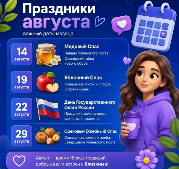 Август богат на тёплые и любимые многими праздники: